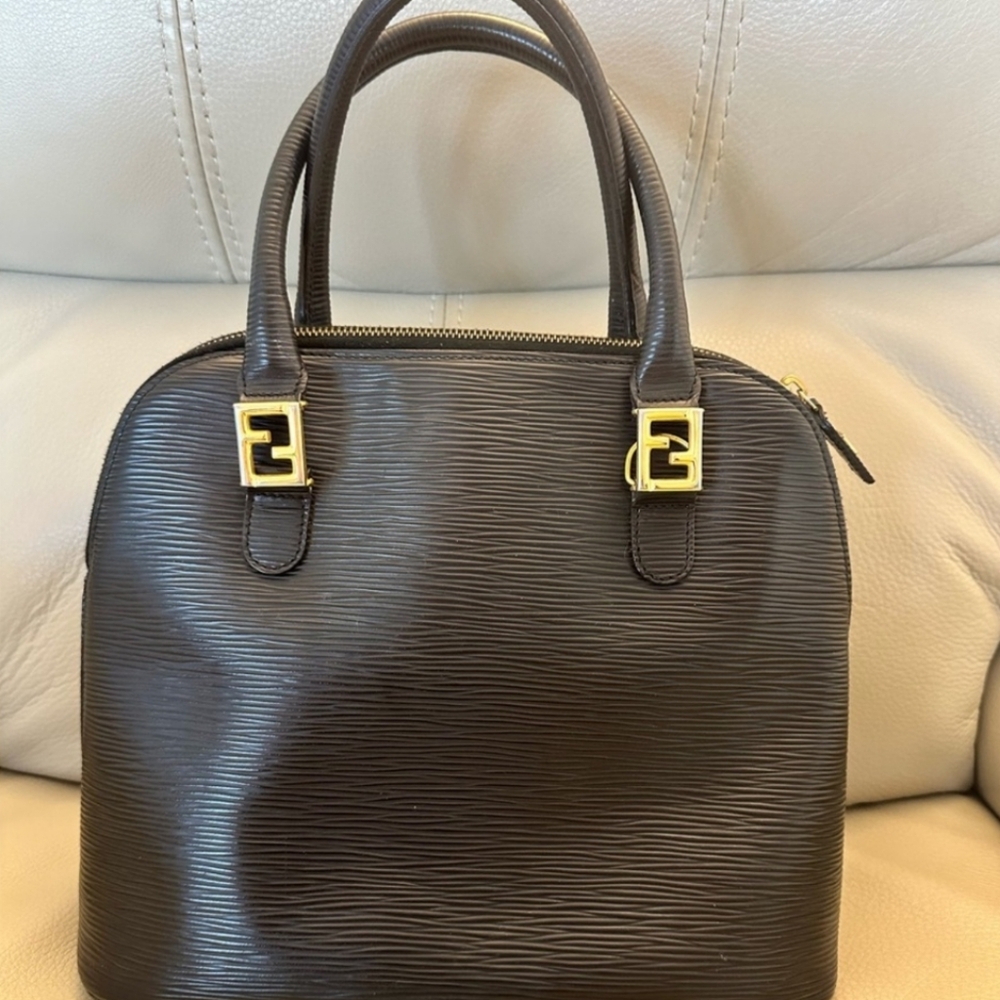 Fendi Black Leather Handbag with Gold Accents - Picture 2 of 12
